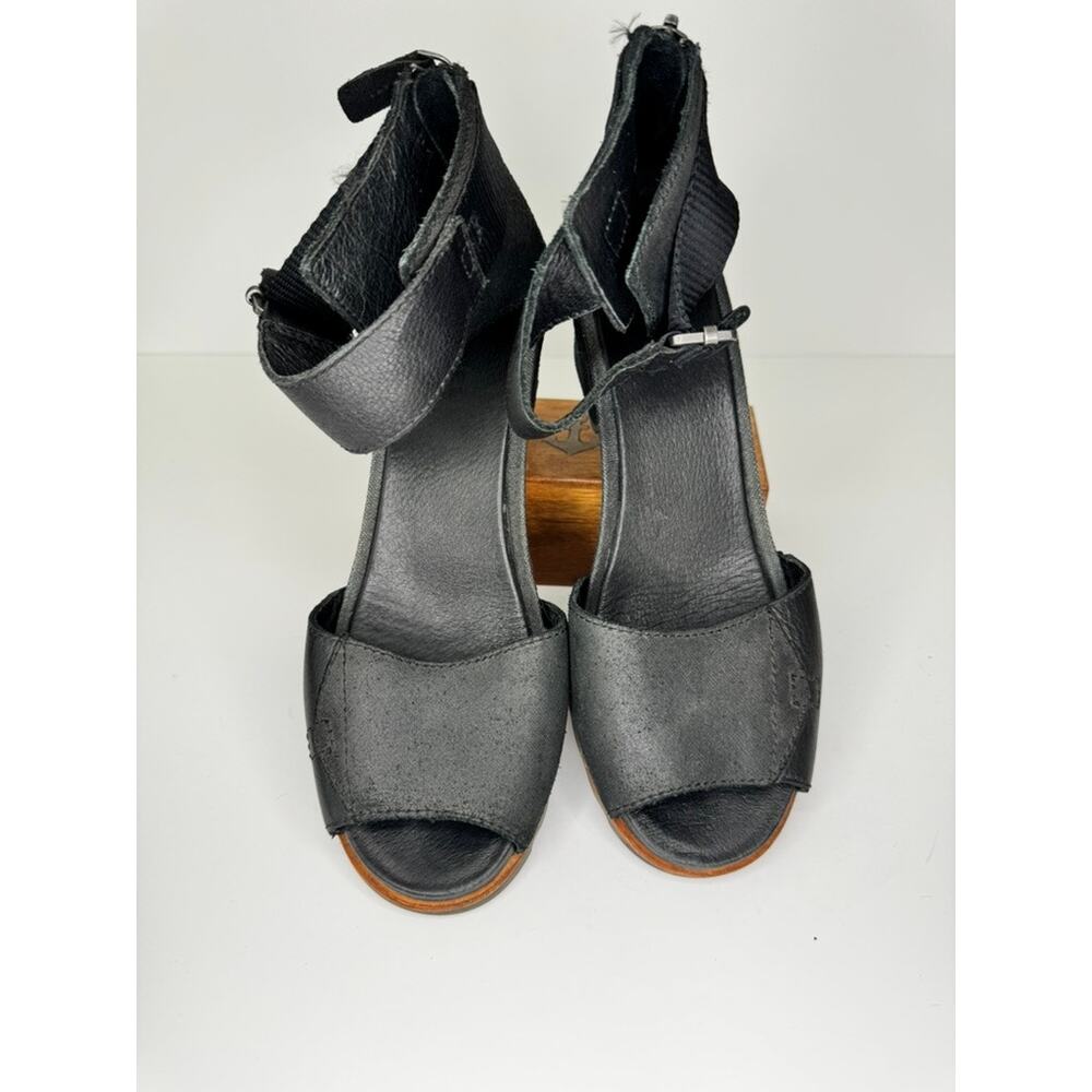 SOREL Black Leather Wedge Espadrille Sandal Heel Shoes Adjustable Sz 9